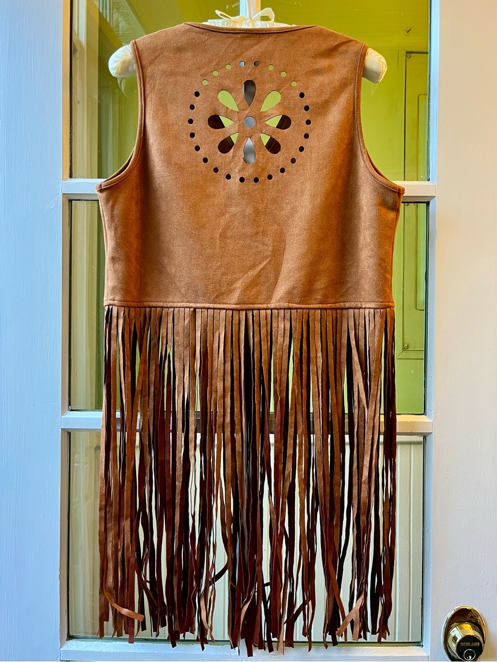 NWOT Brown Fringe Pseudo Suede Vest Vegan Suede for Halloween Costumes etc. - Picture 2 of 7